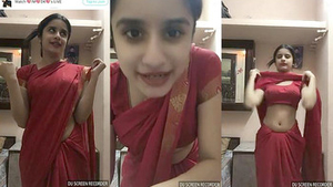 Slutty cam girl Saree shows off her cute babe body in a saree