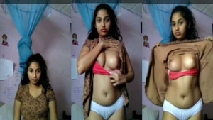 Cute girlfriend records herself undressing for her boyfriend