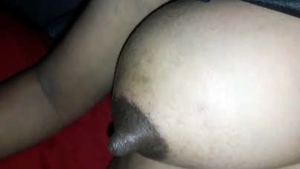 Indian auntie's big tits and hard nipples at night