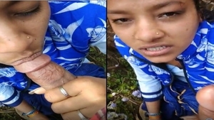 Cute Indian girl gives a blowjob in the wild
