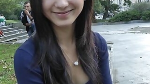 Brunette with nice tits shows her body in front of everyone