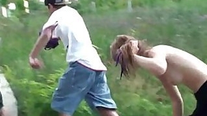 Public young teen hot girl getting fucked hard in PUBLIC gangbang sex orgy