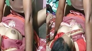 Dehati wife gets fucked by hubby in saree while son sleeping
