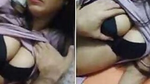 Teen from India sleeps but guy touches her XXX titties in a black bra