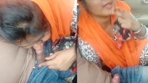 Indian bhabi gives a blowjob in her car