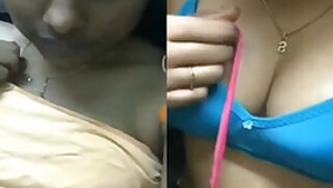 Girl plays with Indian features takes bra off exposing her boobs in sex show
