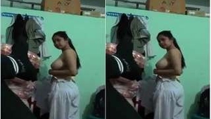 Adorable girl still wearing clothes after sexual activity