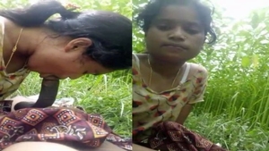 A country girl pleases her lover with a sensual blowjob in the open air