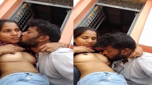 Country girl from Kannada enjoys outdoor breast suckling