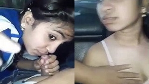 Desi Bangla girl gives a blowjob on car