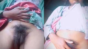 Amateur Indian girl reveals her hairy pussy in a rustic setting