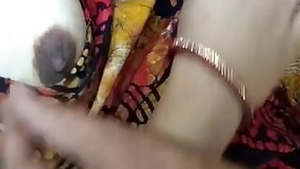 Desi female pulls right chest out to let porn partner touch it